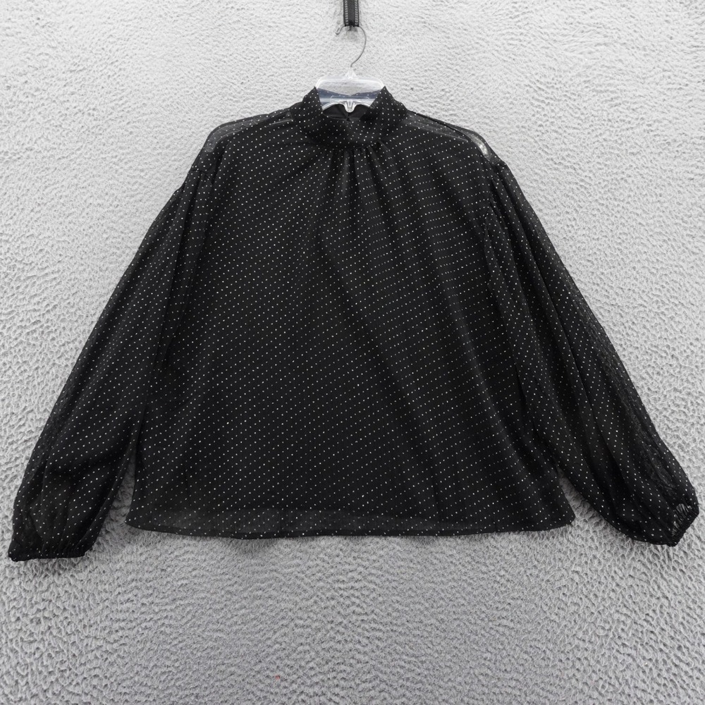 Sanctuary Black Metallic Dot Mock Neck Chiffon Blouse Top Womens Small NEW